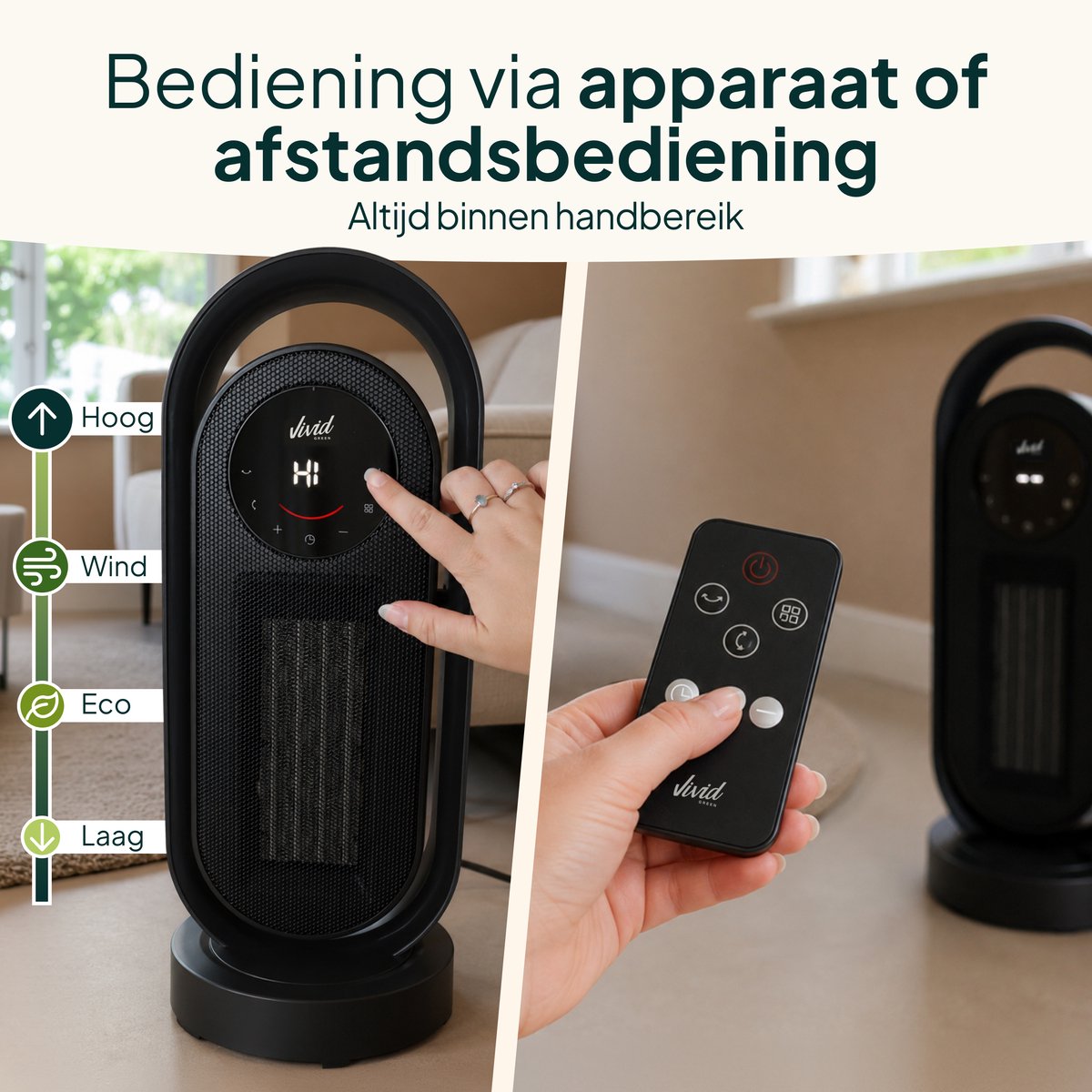 Elektrische Kachel 2000W - Keramische Kachel - 3 Warmtestanden - ECO-stand - Timer & Afstandsbediening