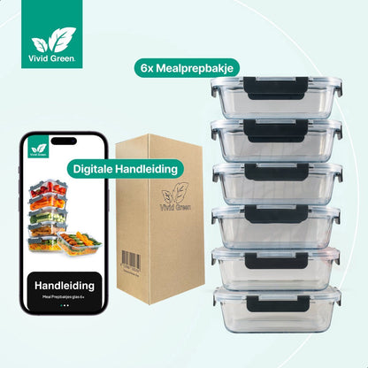 Vershoudbakjes Glas - 6 stuks - Meal Prep Bakjes - Diepvriesbakjes - 1040ml