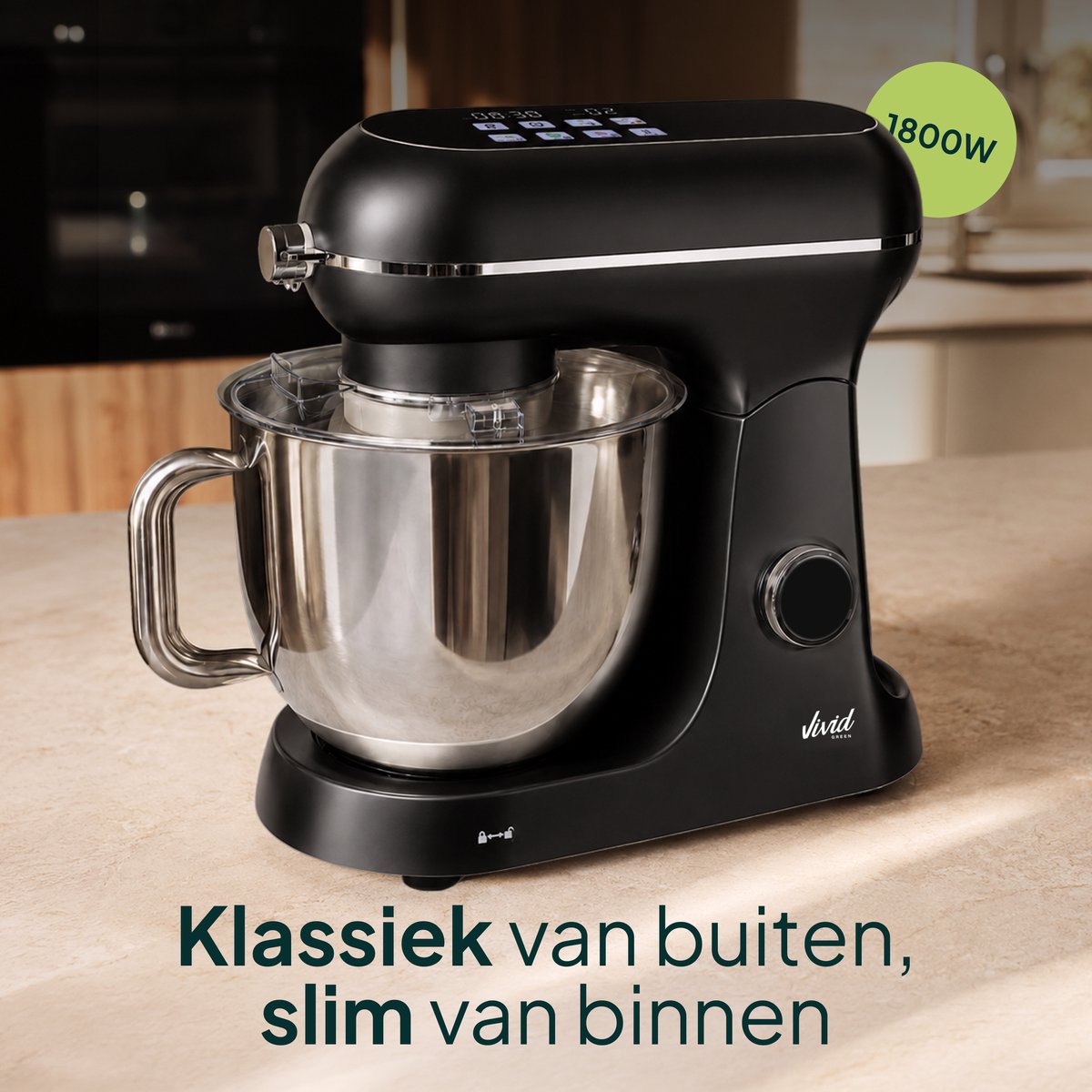 Luxe Keukenmixer - 7L Mengkom met Verwarmde Bodem - Rijsfunctie - Touchscreen & Timer - Vaatwasserbestendig - Keukenmachine - Keukenrobot - Zwart