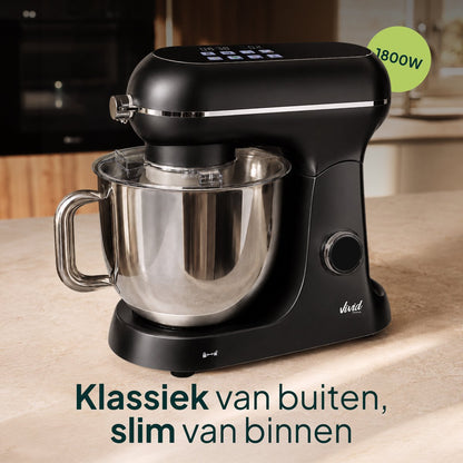 Luxe Keukenmixer - 7L Mengkom met Verwarmde Bodem - Rijsfunctie - Touchscreen & Timer - Vaatwasserbestendig - Keukenmachine - Keukenrobot - Zwart