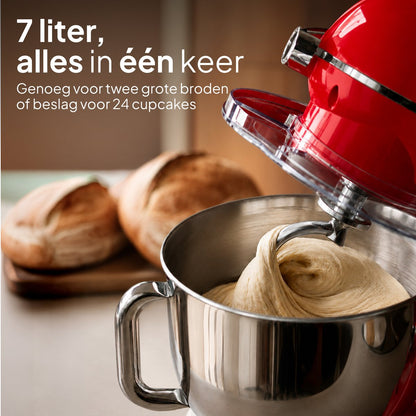 Luxe Keukenmixer - 7L Mengkom met Verwarmde Bodem - Rijsfunctie - Touchscreen & Timer - Vaatwasserbestendig - Keukenmachine - Keukenrobot - Rood