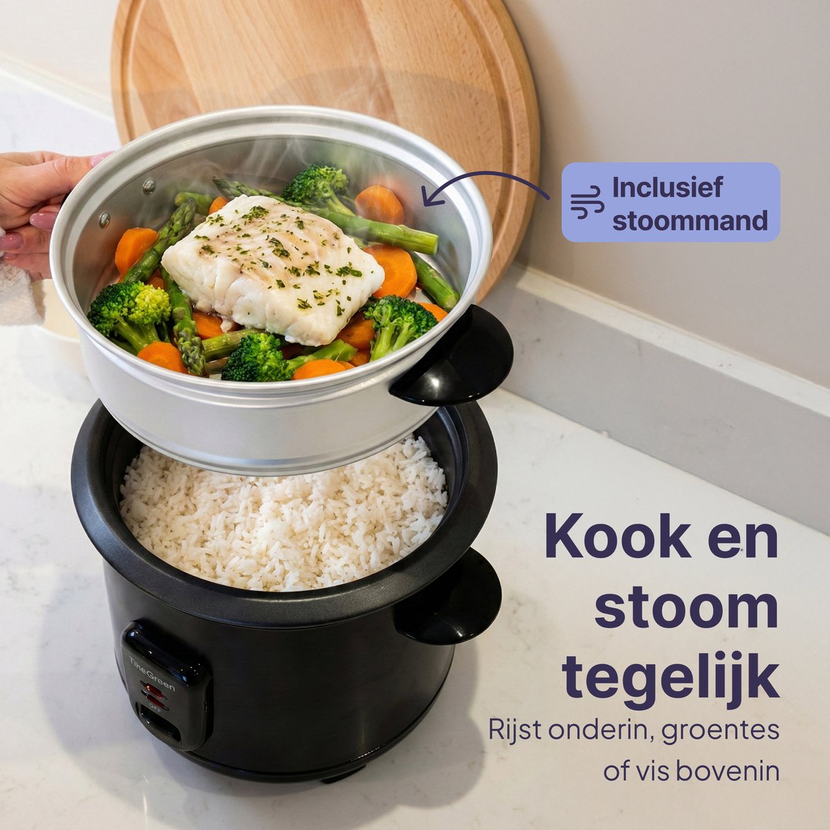 Rijstkoker met Stoommand - 1.5L - 8 Porties - Antiaanbaklaag
