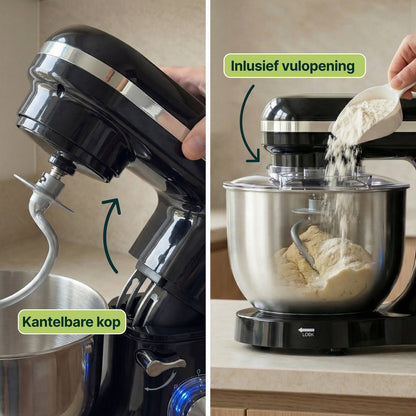 2000W Keukenmixer - 6.2L - Keukenmachine - Keukenrobot - Zwart