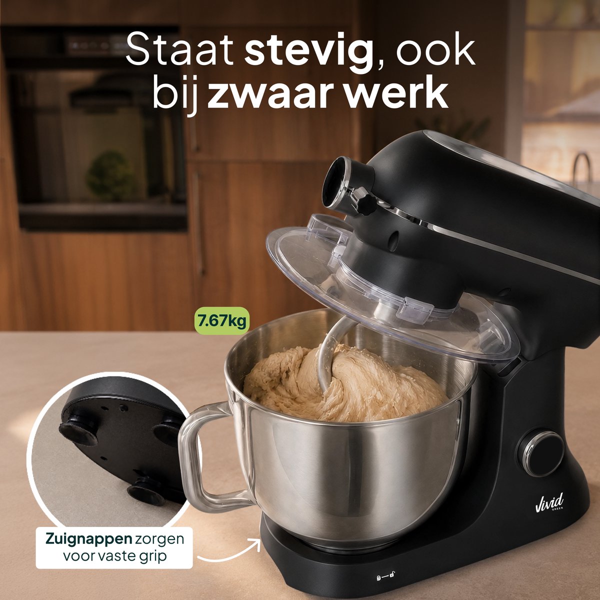 Luxe Keukenmixer - 7L Mengkom met Verwarmde Bodem - Rijsfunctie - Touchscreen & Timer - Vaatwasserbestendig - Keukenmachine - Keukenrobot - Zwart