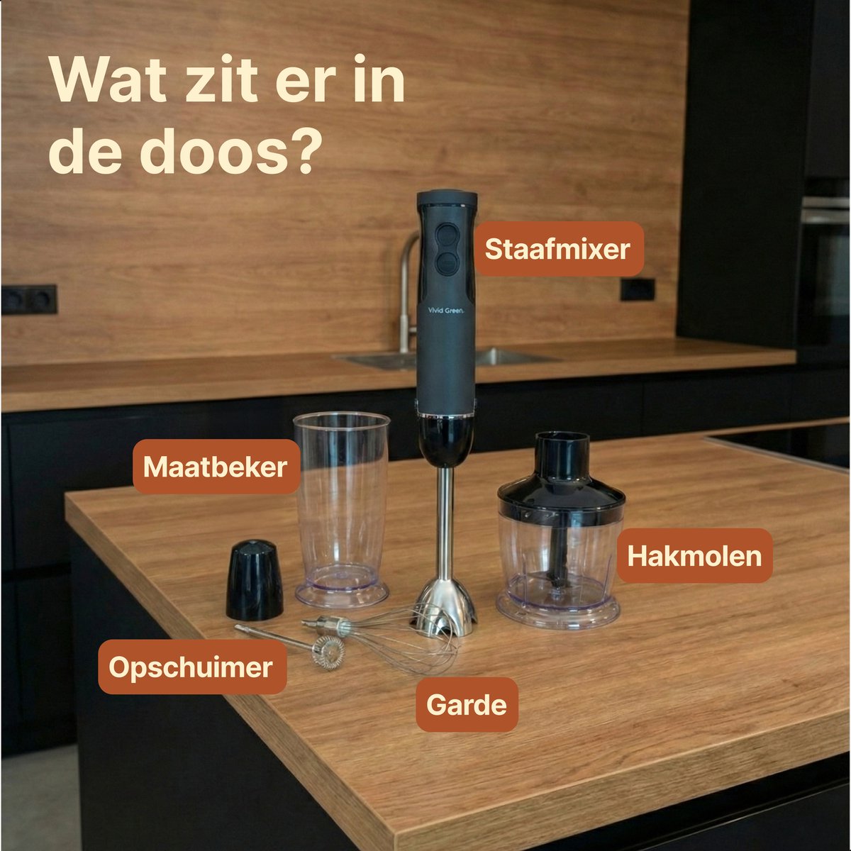 Staafmixer 5-in-1 Set - 1000W - Vaatwasserbestendig - Incl. Hakmolen, garde, melkopschuimer & Maatbeker - 12 Snelheden + Turbofunctie - Zwart