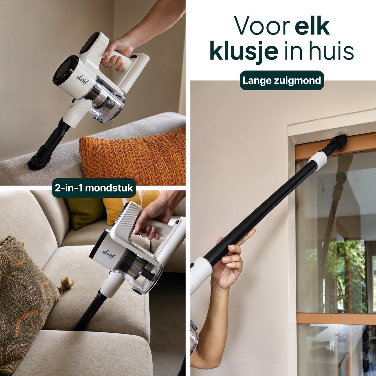 Draadloze Steelstofzuiger 150W - Kruimelzuiger - 40 Min Accuduur - LED Verlichting - HEPA Filter - Crème