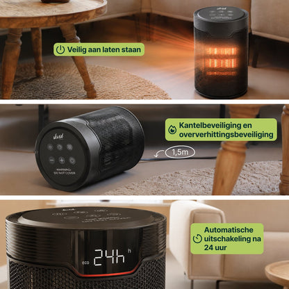 Keramische Elektrische Kachel 1500W - Ventilatorkachel - ECO-modus - Timer - Afstandsbediening - Zwart