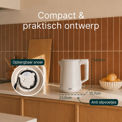 Waterkoker - 1.7L - Dubbelwandig - BPA-vrij - RVS - 2000W - Elektrisch - Beige