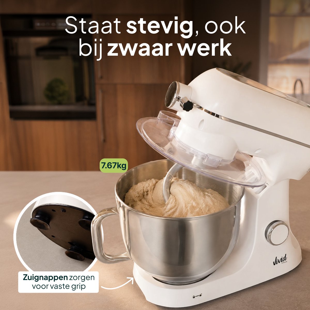 Luxe Keukenmixer - 7L Mengkom met Verwarmde Bodem - Rijsfunctie - Touchscreen & Timer - Vaatwasserbestendig - Keukenmachine - Keukenrobot - Crème