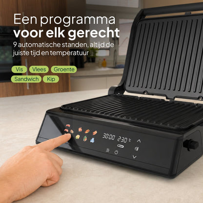 Tosti-ijzer XXL 2200W - PFAS-vrij - 9 Programma’s - Meat Probe - Touchscreen - Zwart