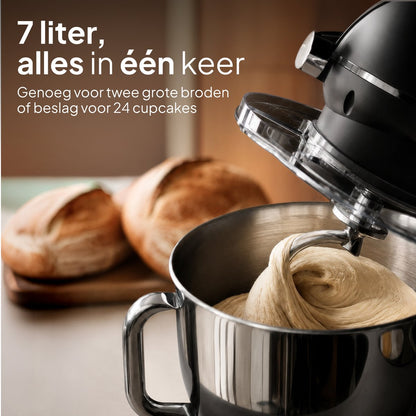 Luxe Keukenmixer - 7L Mengkom met Verwarmde Bodem - Rijsfunctie - Touchscreen & Timer - Vaatwasserbestendig - Keukenmachine - Keukenrobot - Zwart