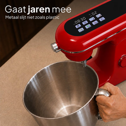 Luxe Keukenmixer - 7L Mengkom met Verwarmde Bodem - Rijsfunctie - Touchscreen & Timer - Vaatwasserbestendig - Keukenmachine - Keukenrobot - Rood
