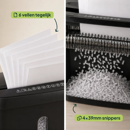 Papierversnipperaar P4 Cross Cut - Papiervernietiger Voor Thuis & Kantoor - 11L - 6 Vellen - Vernietigt ook CD's & Pasjes - Zwart
