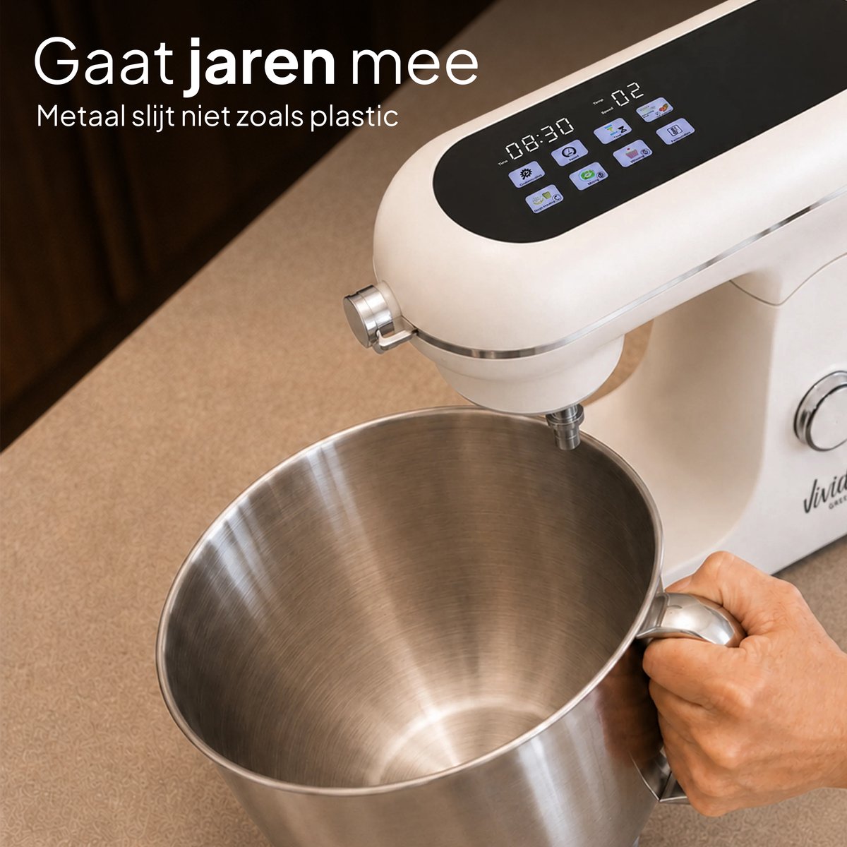 Luxe Keukenmixer - 7L Mengkom met Verwarmde Bodem - Rijsfunctie - Touchscreen & Timer - Vaatwasserbestendig - Keukenmachine - Keukenrobot - Crème