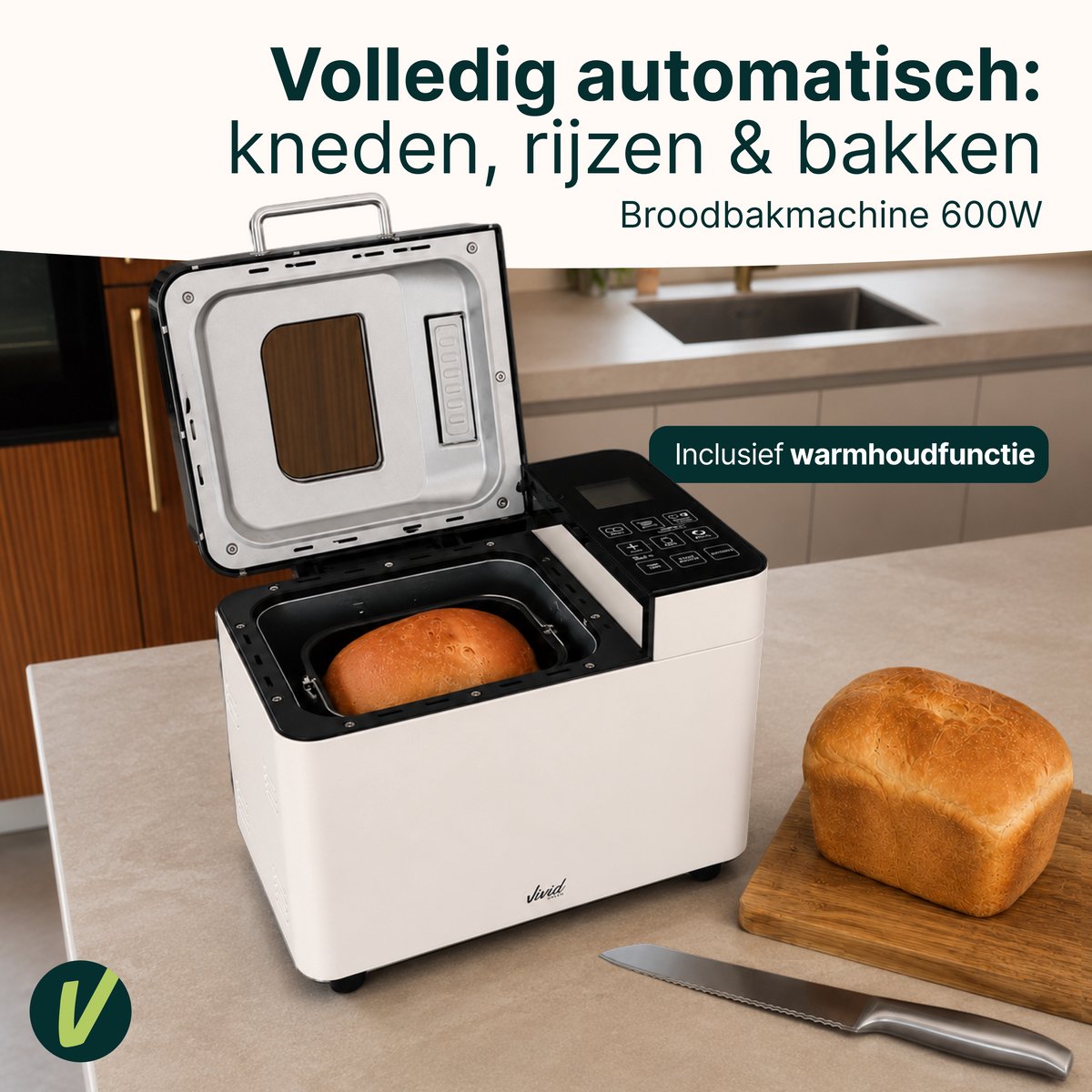 Broodbakmachine - Warmhoudfunctie & Timer - 18 programma's - 500/1000 gram - PFAS vrij - Glutenvrij programma - Broodmachine - 600W - Creme
