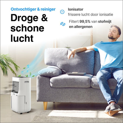Luchtontvochtiger en Luchtreiniger - 20L - HEPA filter
