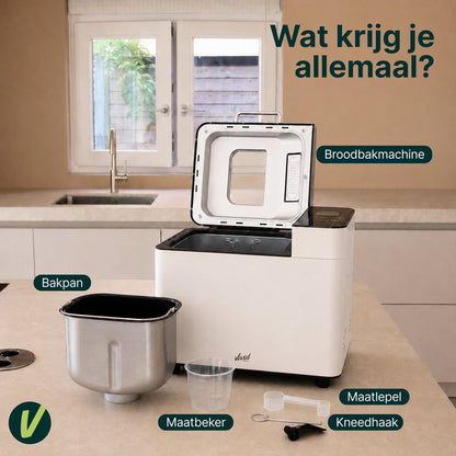 Broodbakmachine - Warmhoudfunctie & Timer - 18 programma's - 500/1000 gram - PFAS vrij - Glutenvrij programma - Broodmachine - 600W - Creme