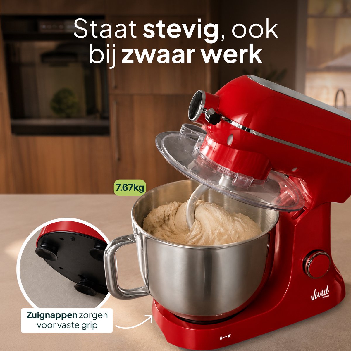 Luxe Keukenmixer - 7L Mengkom met Verwarmde Bodem - Rijsfunctie - Touchscreen & Timer - Vaatwasserbestendig - Keukenmachine - Keukenrobot - Rood