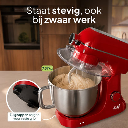Luxe Keukenmixer - 7L Mengkom met Verwarmde Bodem - Rijsfunctie - Touchscreen & Timer - Vaatwasserbestendig - Keukenmachine - Keukenrobot - Rood