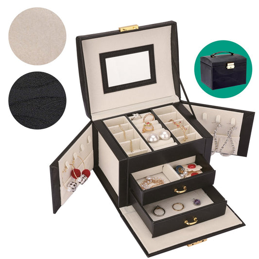 Luxe Sieradendoos met spiegel - Juwelendoos - Sieradendoosje meisje - Sieraden - Doos - Houder - Doosje - Zwart