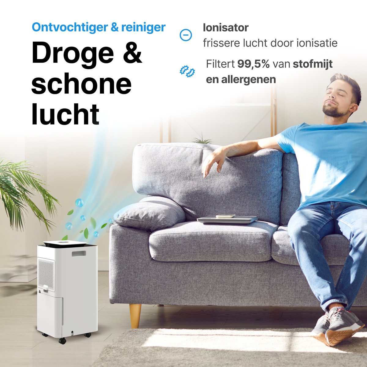 Luchtontvochtiger en Luchtreiniger - 12L - HEPA filter - 210W - Wit