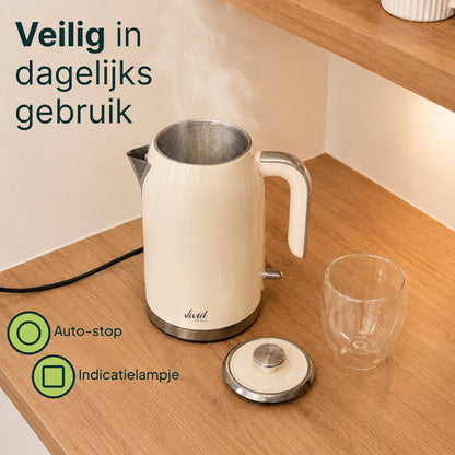 Luxe Waterkoker 1.7L - Retro Design - 2200W - BPA-vrij - 360° - RVS - Creme