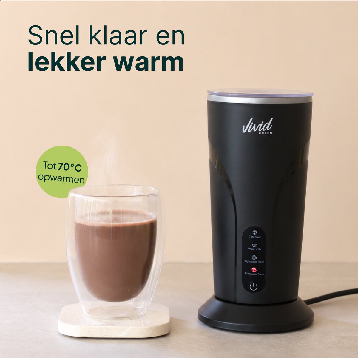 Melkopschuimer - PFAS-vrij - 4-in-1 Melkschuimer - Elektrische Melkklopper - Zwart