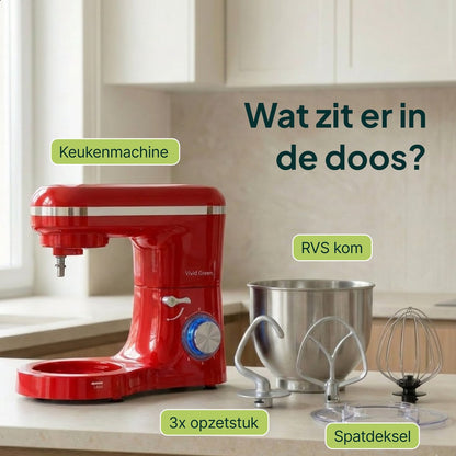 2000W Keukenmachine - Keukenrobot - 6.2L - Keukenmixer - Mixer met Mengkom - Rood