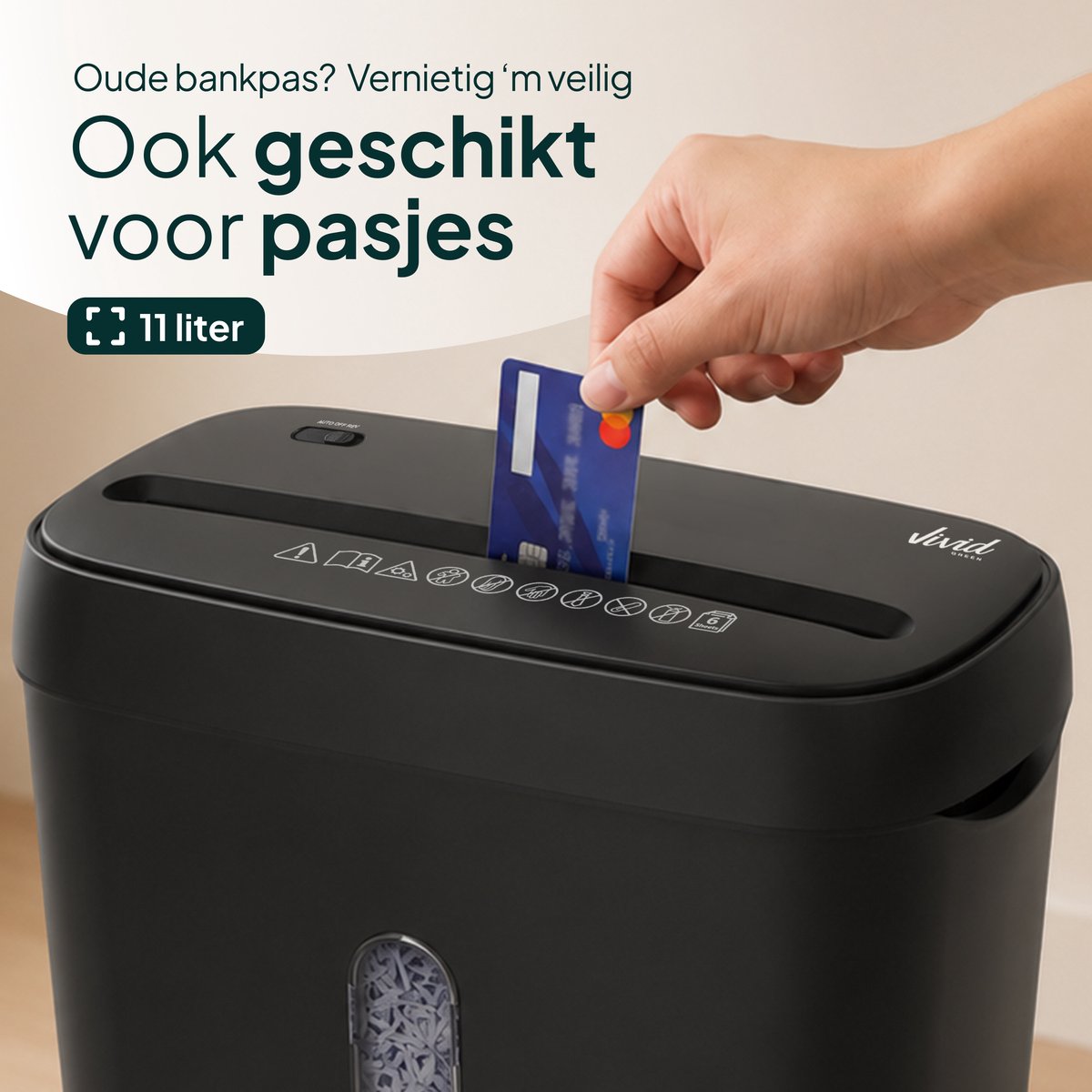 Papierversnipperaar P4 Cross Cut - Papiervernietiger Voor Thuis & Kantoor - 11L - 6 Vellen - Vernietigt ook CD's & Pasjes - Zwart