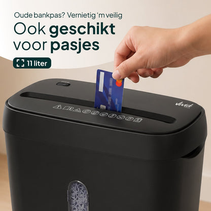 Papierversnipperaar P4 Cross Cut - Papiervernietiger Voor Thuis & Kantoor - 11L - 6 Vellen - Vernietigt ook CD's & Pasjes - Zwart