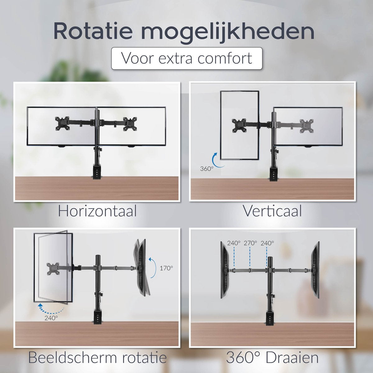 Dubbele Monitor Arm - Standaard - Beugel - 2 Schermen - 13 t/m 27 inch