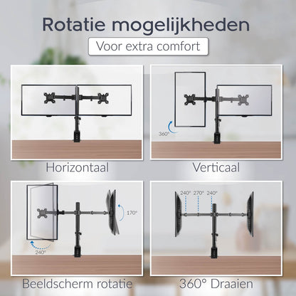 Dubbele Monitor Arm - Standaard - Beugel - 2 Schermen - 13 t/m 27 inch