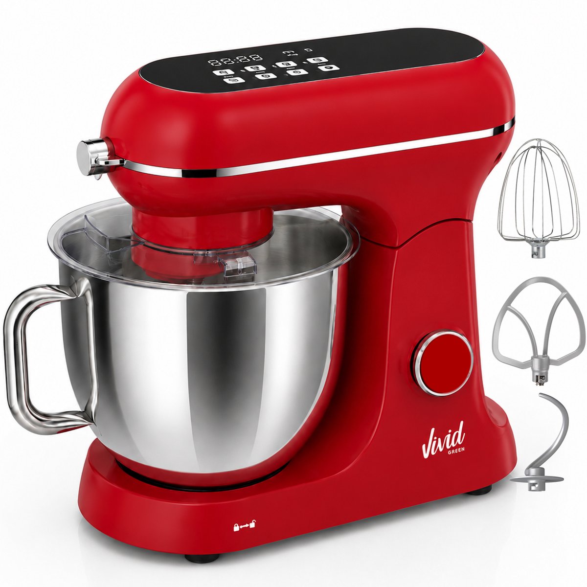 Luxe Keukenmixer - 7L Mengkom met Verwarmde Bodem - Rijsfunctie - Touchscreen & Timer - Vaatwasserbestendig - Keukenmachine - Keukenrobot - Rood