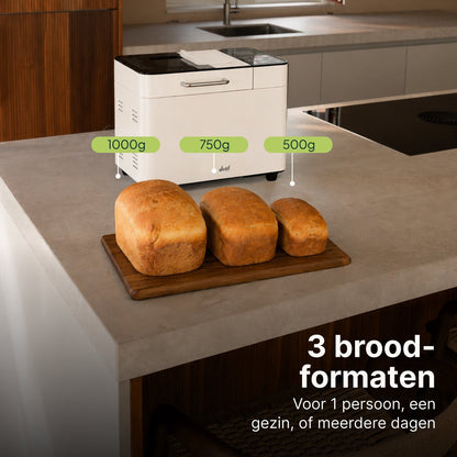 Broodbakmachine - Warmhoudfunctie & Timer - 18 programma's - 500/1000 gram - PFAS vrij - Glutenvrij programma - Broodmachine - 600W - Creme