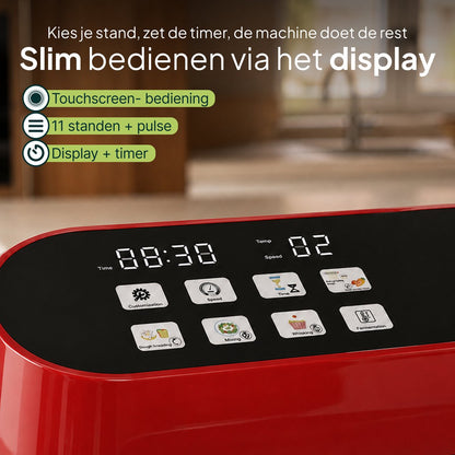 Luxe Keukenmixer - 7L Mengkom met Verwarmde Bodem - Rijsfunctie - Touchscreen & Timer - Vaatwasserbestendig - Keukenmachine - Keukenrobot - Rood