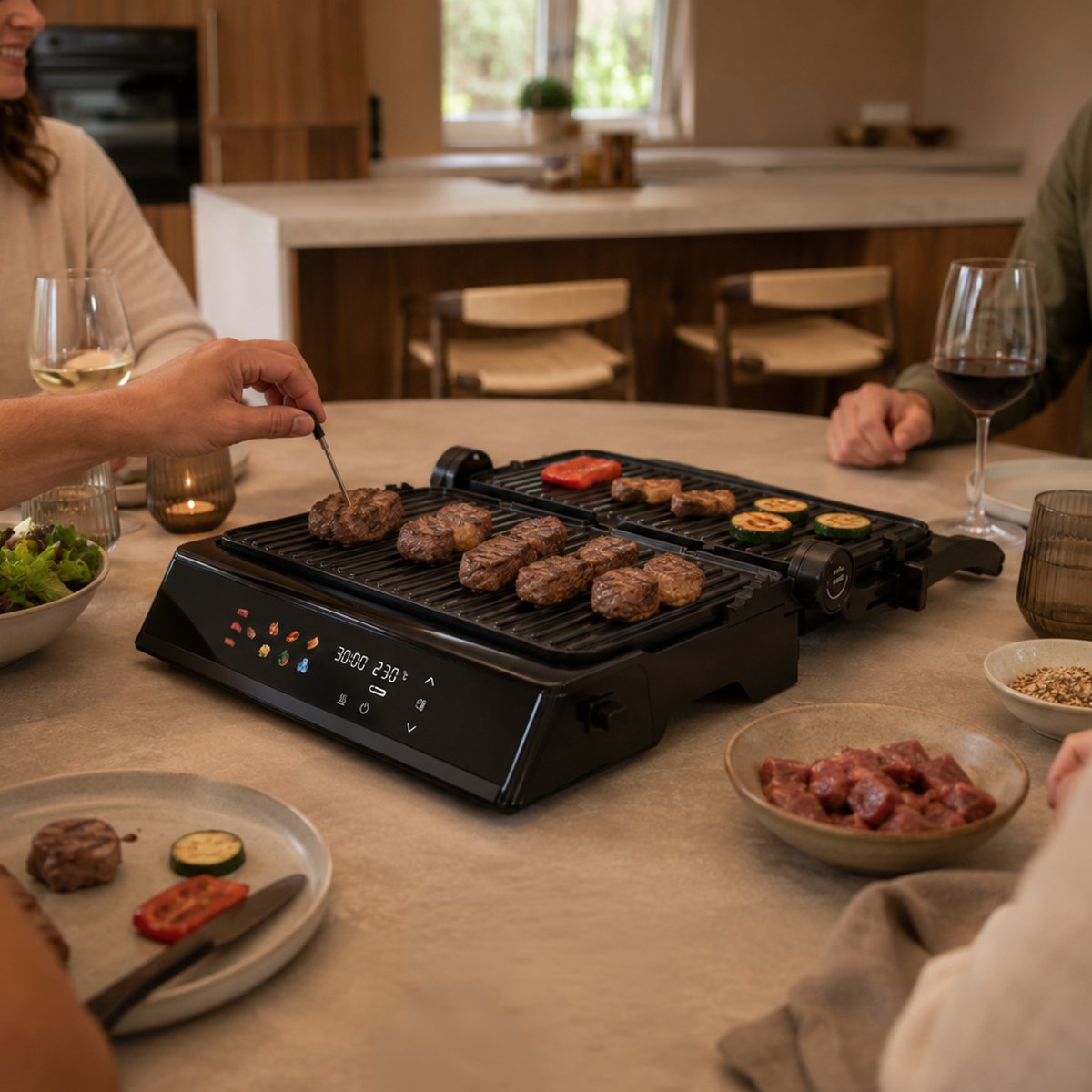 Tosti-ijzer XXL 2200W - PFAS-vrij - 9 Programma’s - Meat Probe - Touchscreen - Zwart