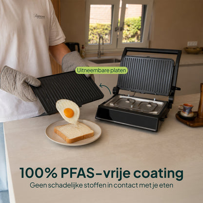 Tosti-ijzer XXL 2200W - PFAS-vrij - 9 Programma’s - Meat Probe - Touchscreen - Zwart