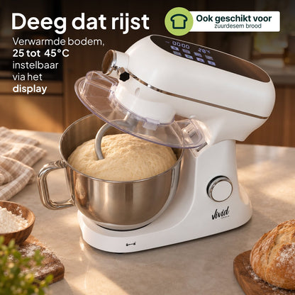 Luxe Keukenmixer - 7L Mengkom met Verwarmde Bodem - Rijsfunctie - Touchscreen & Timer - Vaatwasserbestendig - Keukenmachine - Keukenrobot - Crème