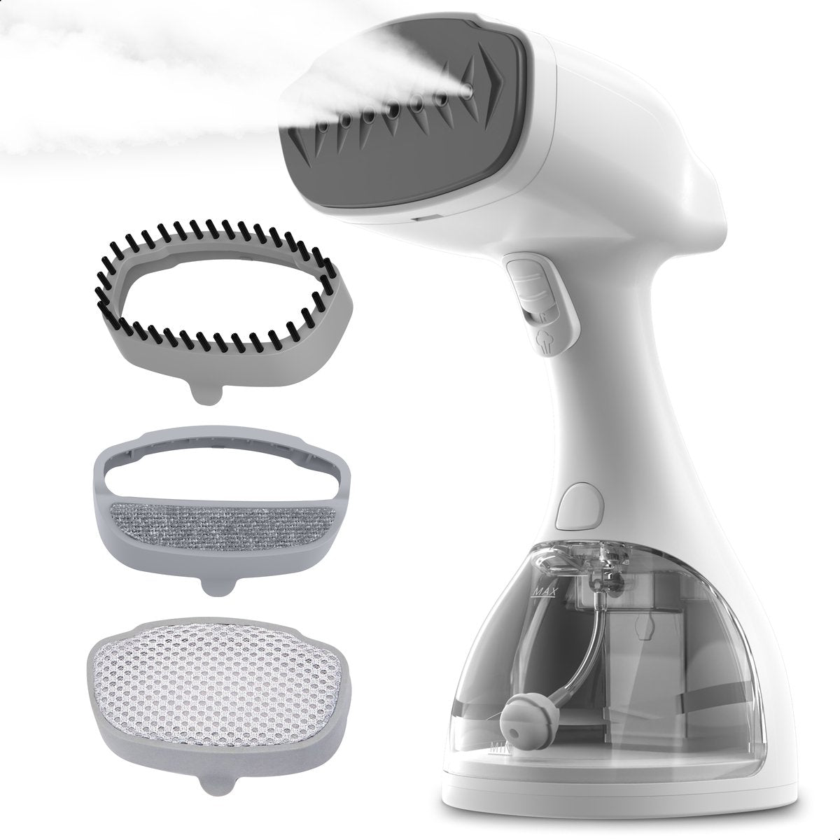 Kledingstomer - Handstomer - Stoomapparaat Kleding - 3 Opzetstukken - Ontkreuker - Incl. Opbergtasje - 1500W - 300ml - Wit