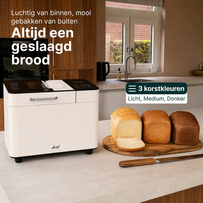 Broodbakmachine - Warmhoudfunctie & Timer - 18 programma's - 500/1000 gram - PFAS vrij - Glutenvrij programma - Broodmachine - 600W - Creme