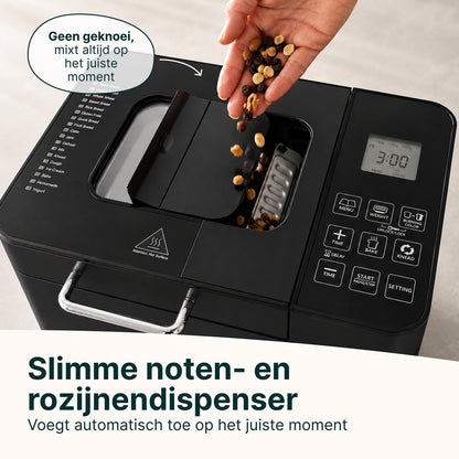 Broodbakmachine - Warmhoudfunctie & Timer - 18 programma's - 500/1000 gram - PFAS vrij - Glutenvrij programma - Broodmachine - 600W - Zwart