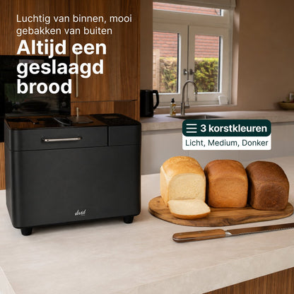 Broodbakmachine - Warmhoudfunctie & Timer - 18 programma's - 500/1000 gram - PFAS vrij - Glutenvrij programma - Broodmachine - 600W - Zwart