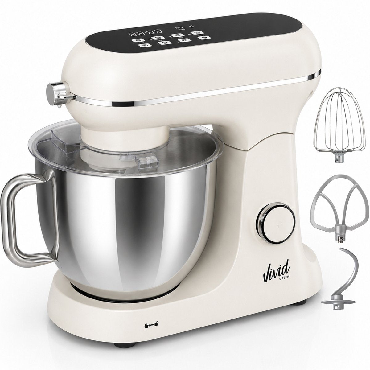 Luxe Keukenmixer - 7L Mengkom met Verwarmde Bodem - Rijsfunctie - Touchscreen & Timer - Vaatwasserbestendig - Keukenmachine - Keukenrobot - Crème