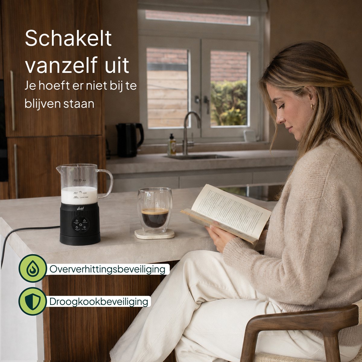 Melkopschuimer Glas - PFAS-vrij - 4-in-1 Melkschuimer - Elektrische Melkklopper