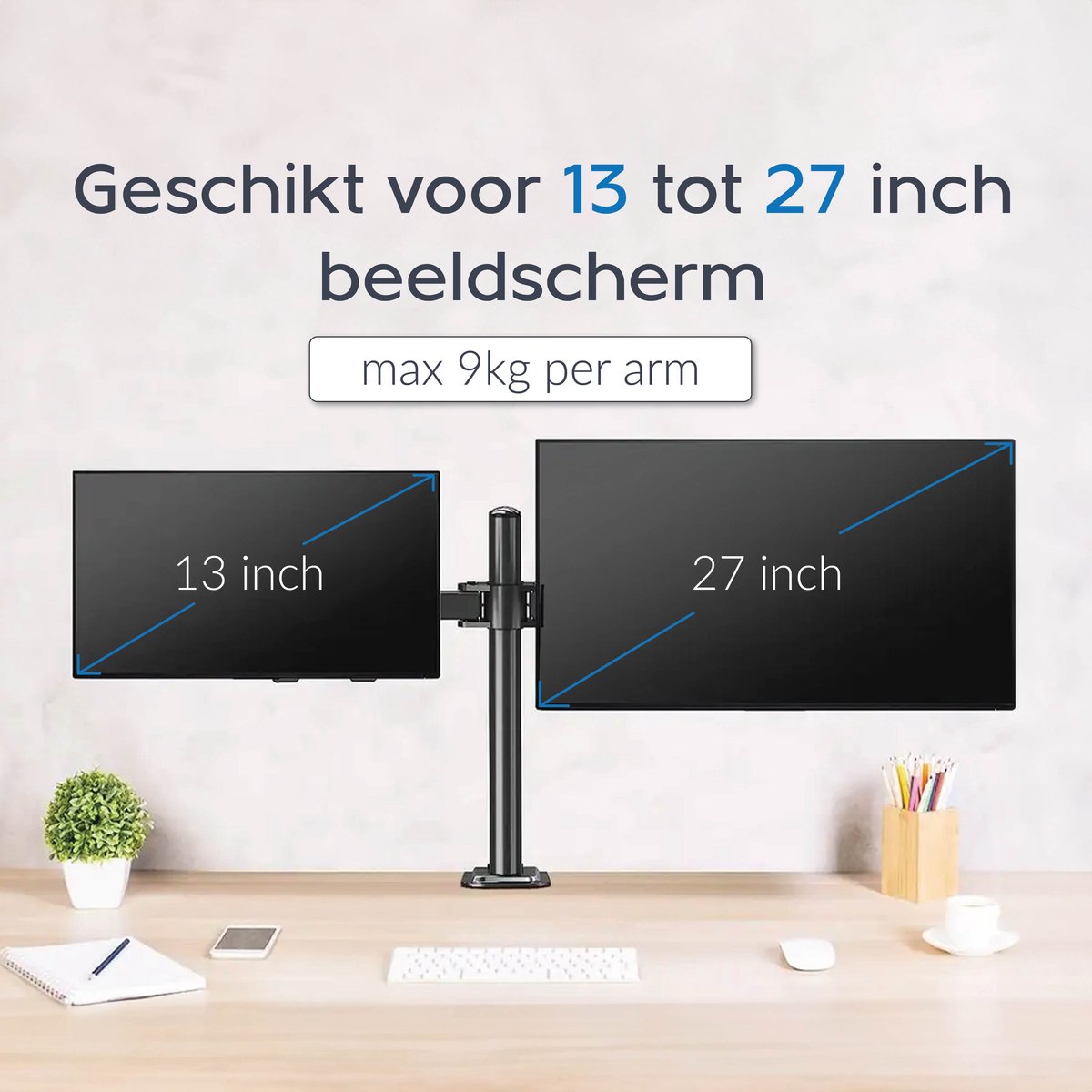 Dubbele Monitor Arm - Standaard - Beugel - 2 Schermen - 13 t/m 27 inch