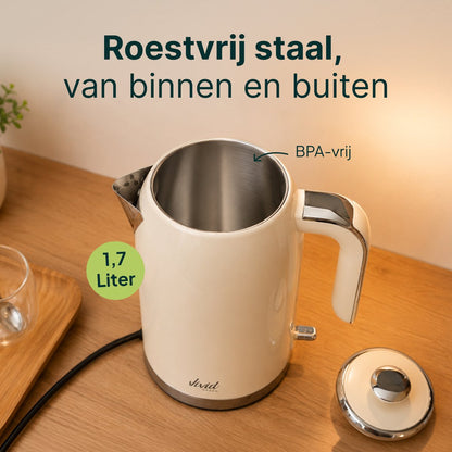 Luxe Waterkoker 1.7L - Retro Design - 2200W - BPA-vrij - 360° - RVS - Creme