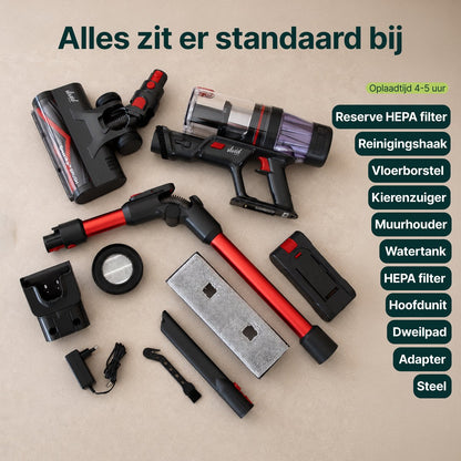 500W Steelstofzuiger - Met Dweilfunctie - Kruimelzuiger - Flexibele Stang - Stofzuiger 32kPa Zuigkracht