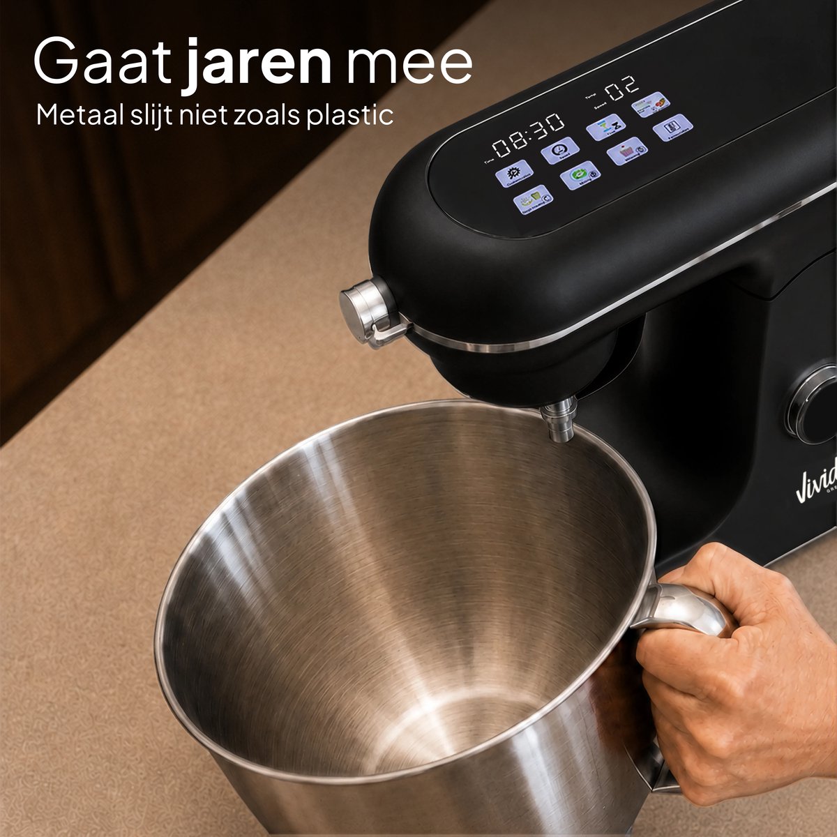 Luxe Keukenmixer - 7L Mengkom met Verwarmde Bodem - Rijsfunctie - Touchscreen & Timer - Vaatwasserbestendig - Keukenmachine - Keukenrobot - Zwart