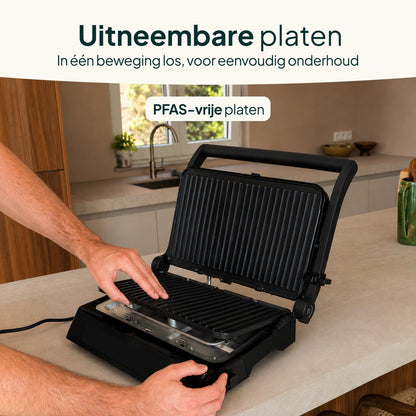 Tosti-ijzer XXL 2200W - PFAS-vrij - 9 Programma’s - Meat Probe - Touchscreen - Zwart