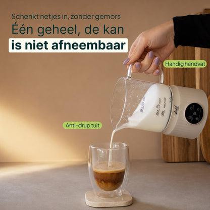 Melkopschuimer Glas - PFAS-vrij - 4-in-1 Melkschuimer - Elektrische Melkklopper - Creme